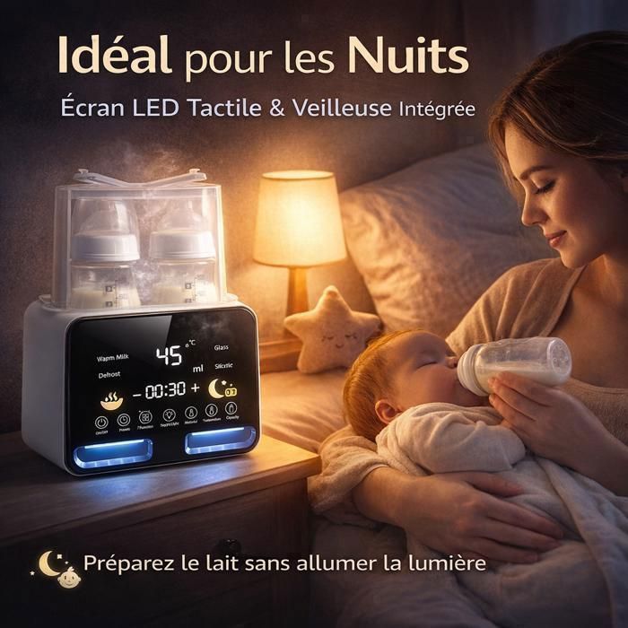 Scaldabiberon doppio 10 in 1, sterilizzatore e scaldalatte, temperatura costante per 48 ore, display a LED, spegnimento automatico.