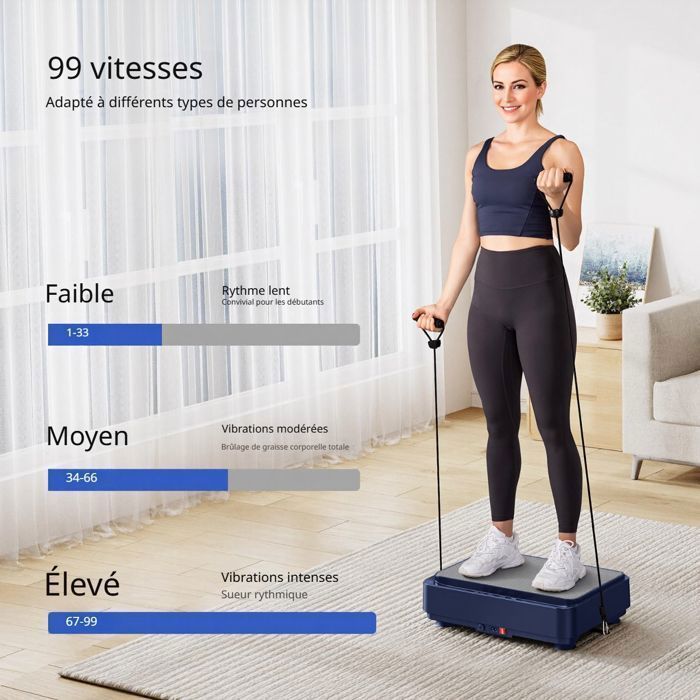 Plataforma vibratoria con 99 niveles y 9 programas, máquina de vibración para perder peso, dispositivo de fitness multifuncional con control remoto, color azul.