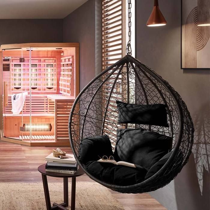 Fauteuil suspendu en polyrattan avec support HOME DELUXE CIELO - Noir