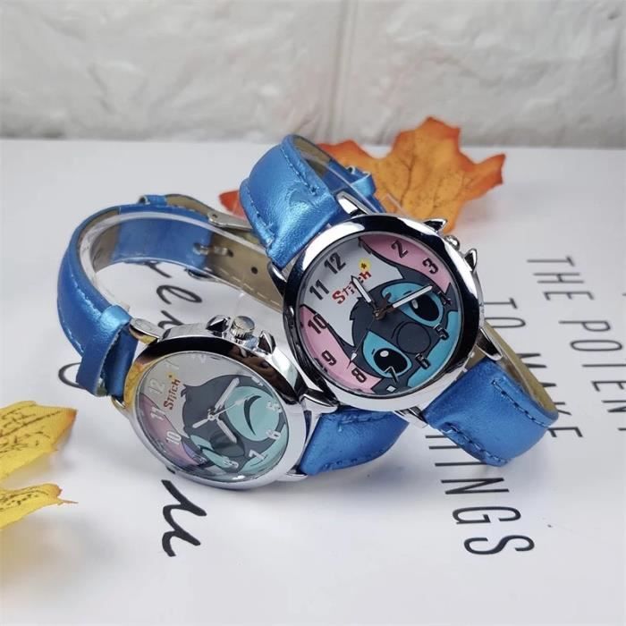 Montre stitch enfant ado kawaii lilo bracelet bleu simili cuir cadeau dessin animé quartz