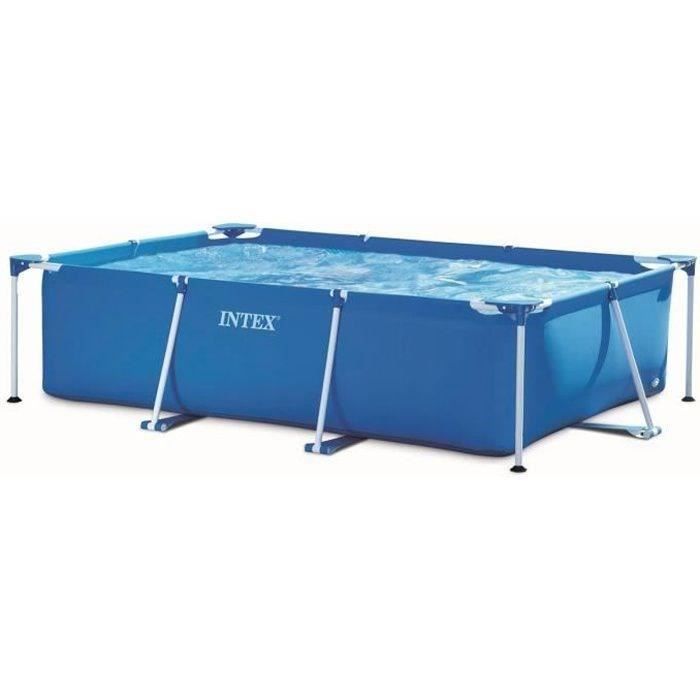 Kit de piscina rectangular pequeña con estructura tubular de metal (3,00 m x 2,00 m x 0,75 m) y calentador solar.