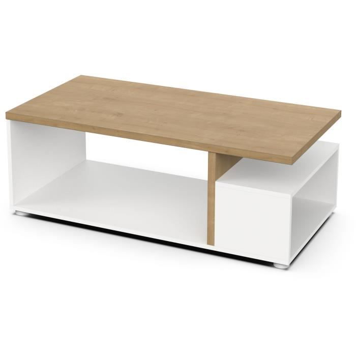 Mesa de centro retangular ACCESS - 3 nichos - Carvalho Hamilton com acabamento branco - L 91,8 x P 50 x A 36 cm - DEMEYERE