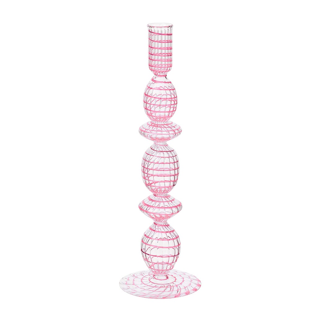 Bougeoir en verre PIP Studio, motif tourbillon rose – 1 pièce