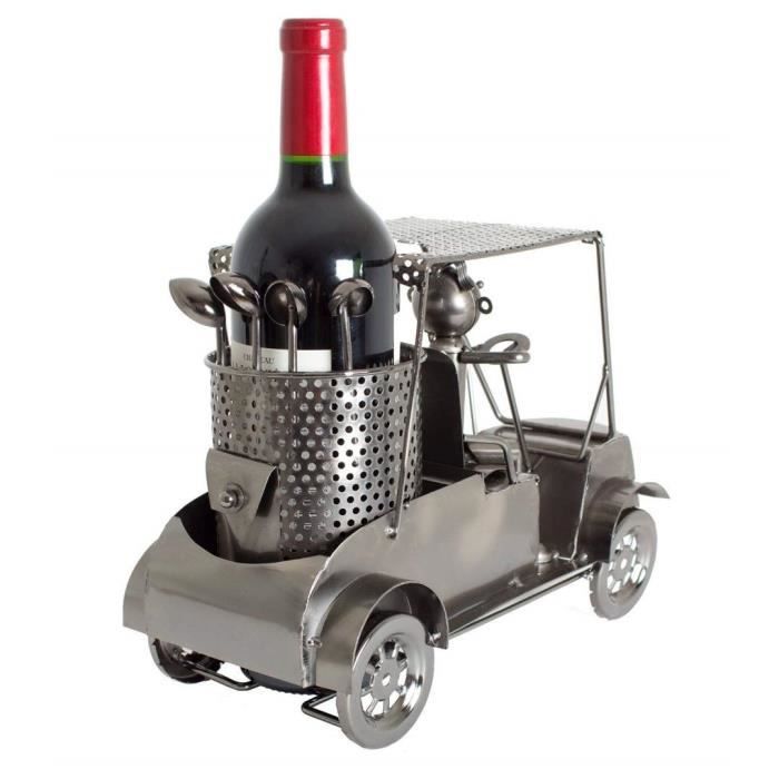 Soporte decorativo para botellas de vino BRUBAKER - Escultura de metal - Idea de regalo - Golfista en carrito de golf