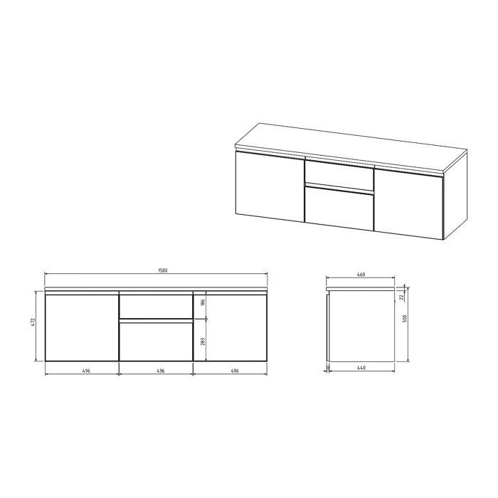 Mueble de baño suspendido con doble lavabo y espejos - Luz natural - 150 cm - JIMENA II