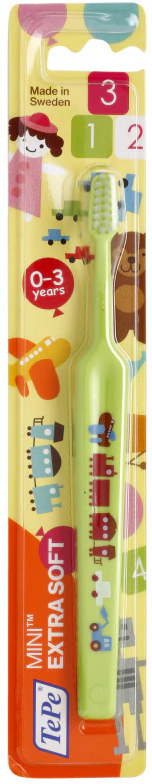 TePe Mini Illustration kindertandenborstel met een kleine, smalle borstelkop, extra zacht