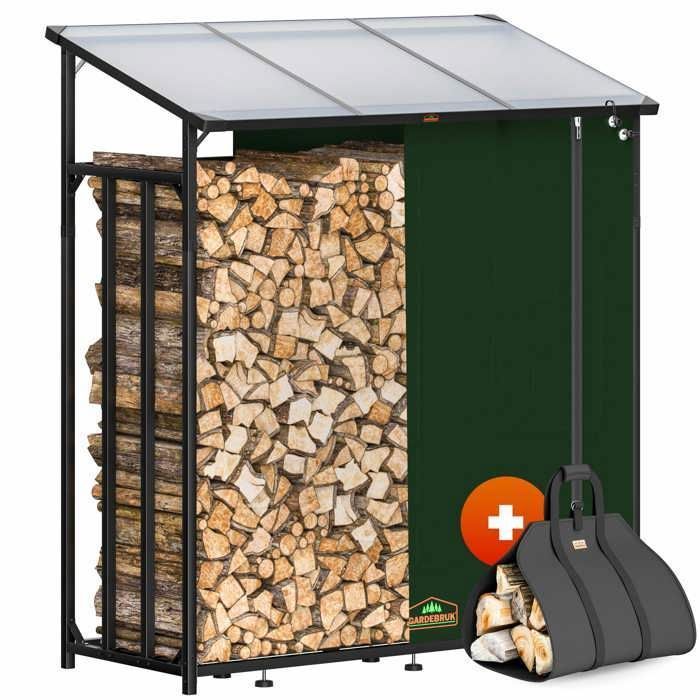 GARDEBRUK® Étagère pour bois de cheminée XXL Noir Abri bûches en acier avec toit Stockage du bois Étagère à bûches extérieur