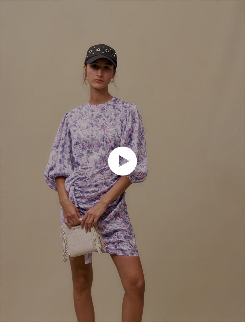 Korte gedrapeerde jurk met bloemen - Fleurs buvard