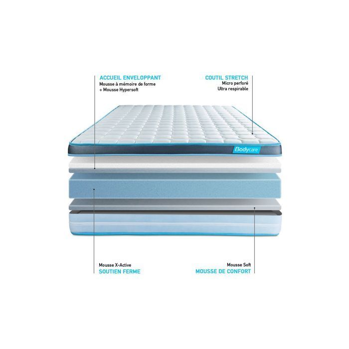 Colchón y base de cama BodyFit Memory Foam de 140x200 cm - Firme - Gris