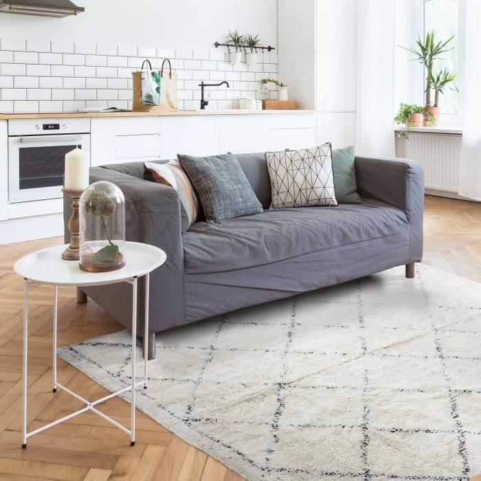 Wohnzimmerteppich aus Baumwolle (Berbere) – 160 x 230 cm – 100 % Baumwolle – Natur-Ecru – Rautenmuster