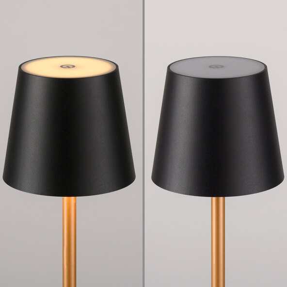 LED-Akku-Tischleuchte Buria, 2er Set, schwarz-messing