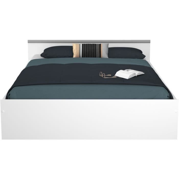 Cama para adultos ZODIAC 140x190 cm - 2 cajones y 1 nicho - Contemporánea - Blanco mate