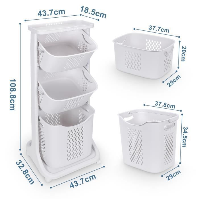 Carrito de lavandería Yorbay, cesta para la ropa sucia, cesto de ropa con 3 cestas extraíbles y ruedas.