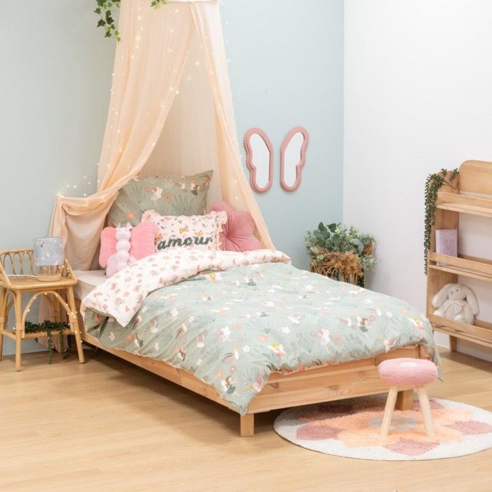 Funda nórdica infantil de 140x200 cm con diseño de hadas + funda de almohada, algodón de 57 hilos.