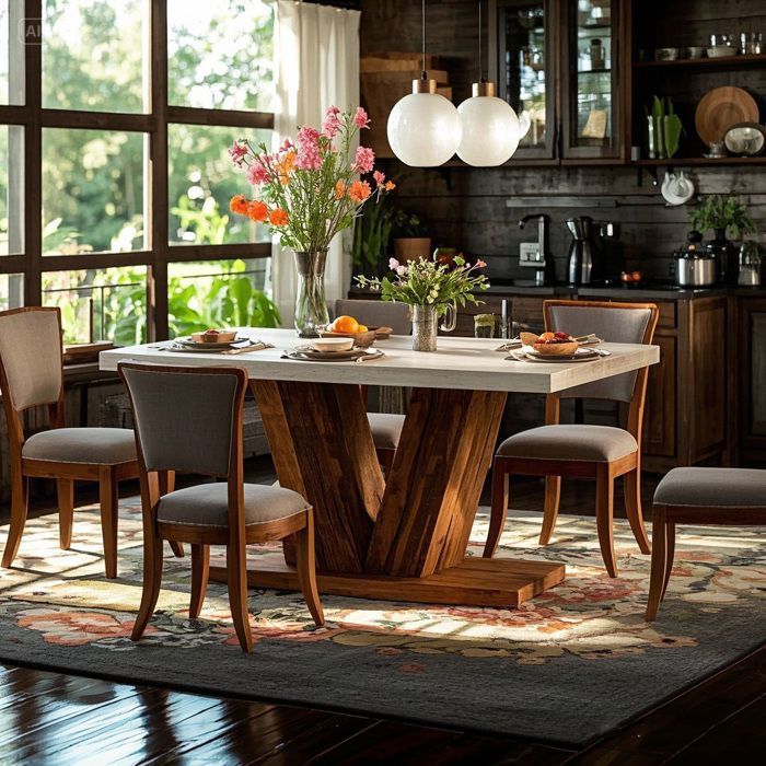 Mesa de comedor - Mesa - 120 x 80 x 75 cm - Patas en forma de V - Para el hogar o restaurante - Marrón
