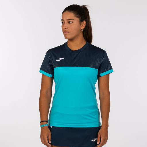 Joma Montreal Kurzarm-T-Shirt, fluoreszierendes Türkis/Marineblau