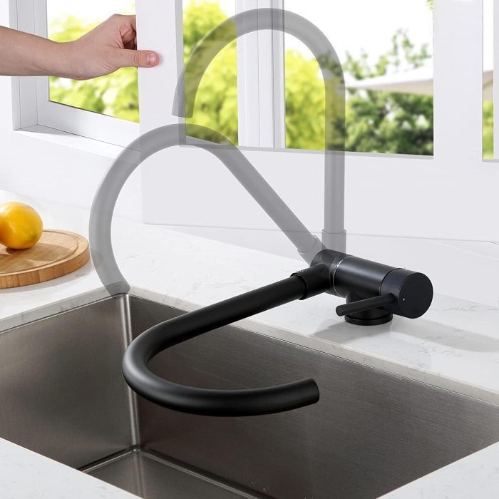Rubinetto da cucina JULLYBATHEVY - Miscelatore - Pieghevole - Girevole a 360° - Miscelatore acqua calda e fredda - Nero