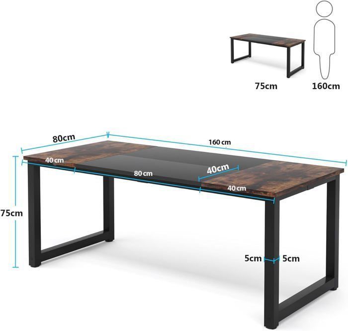 Tribesigns eettafel, 160 x 80 x 75 cm, woonkamertafel, bureau, eettafel in industriële stijl, stevig metaal, rustbruin