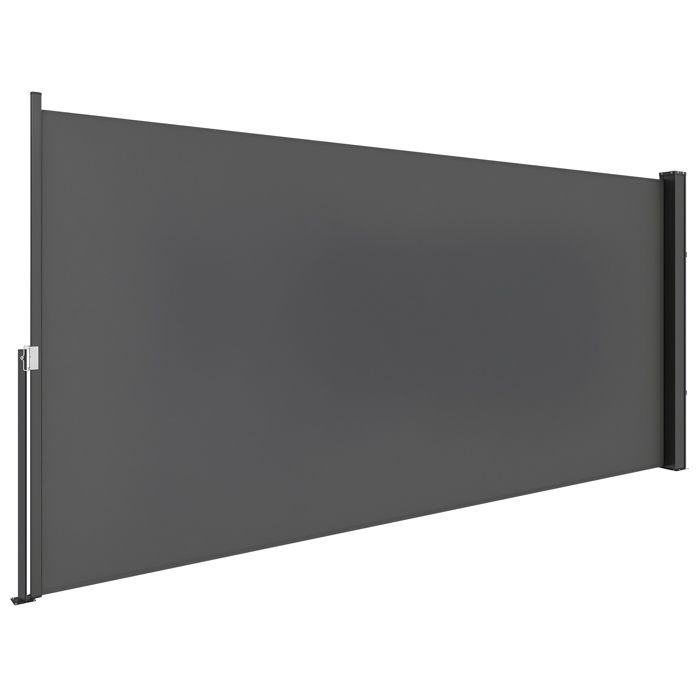 Toldo lateral Outsunny retráctil de 3 x 1,4 m con estructura de aluminio y tejido de poliéster de alta densidad (180 g/m²) resistente a los rayos UV, color gris oscuro.
