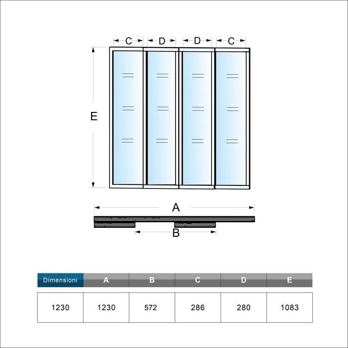 Sliding Workshop-Style Glass Partition in Black Aluminum - W123 x H108cm - 4 Panels in 4mm Tempered Glass - Elegant Kitchen/Living Room Divider