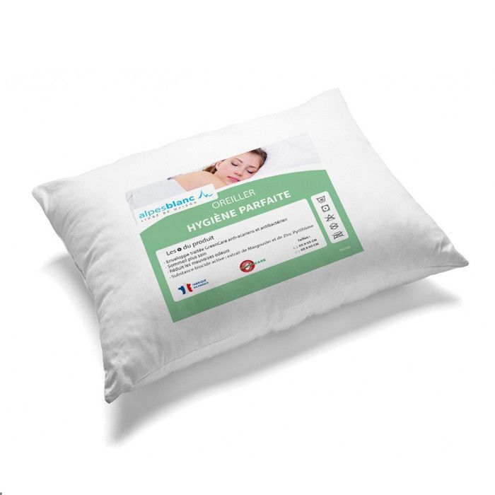 ALPES BLANC - Juego de 2 almohadas antiácaros de 45x70 cm. Fabricadas en Francia. Triple acción: antibacteriana, antiácaros y antimoho.