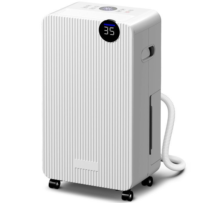 Deshumidificador de aire - HOMCOM - 12 L/día - silencioso - depósito de agua de 2,1 L, pantalla LED - ABS - 28 x 18,5 x 50,5 cm - blanco