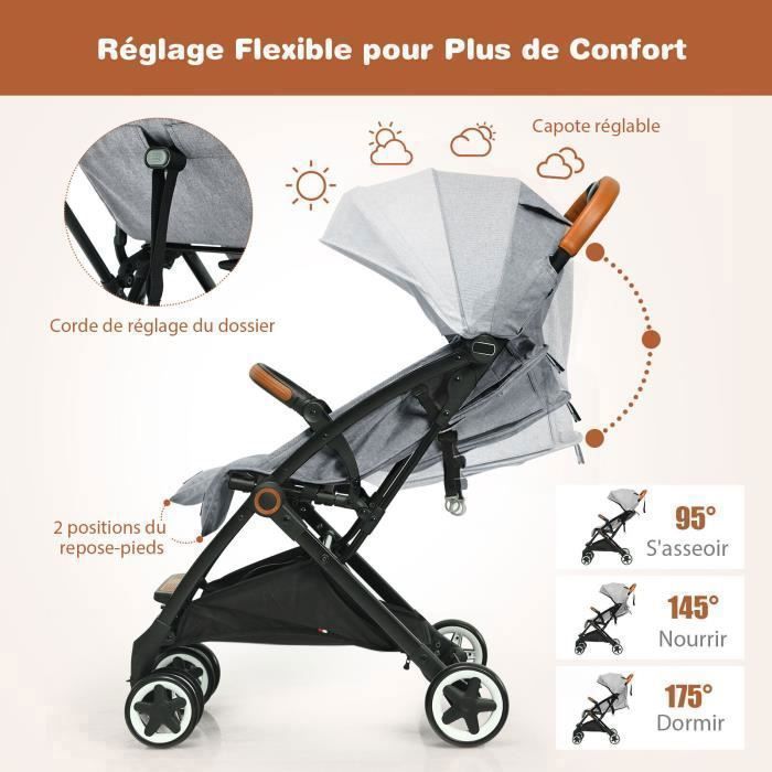 COSTWAY One-Hand Folding Baby Stroller for 0-3 Year Olds with Adjustable Backrest and Footrest, Retractable Canopy, and Harness Strap - Grey