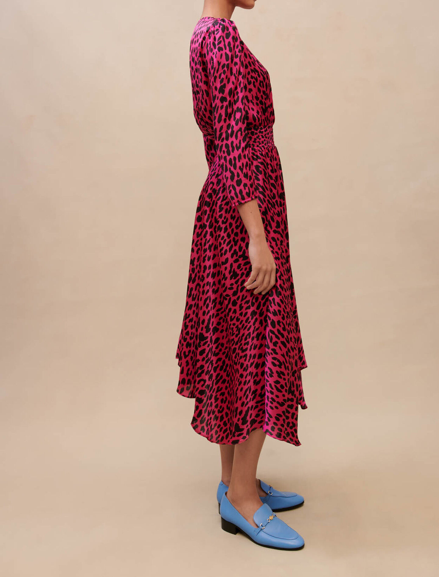 Asymmetrische jurk met luipaardprint - Fuchsia Leopard