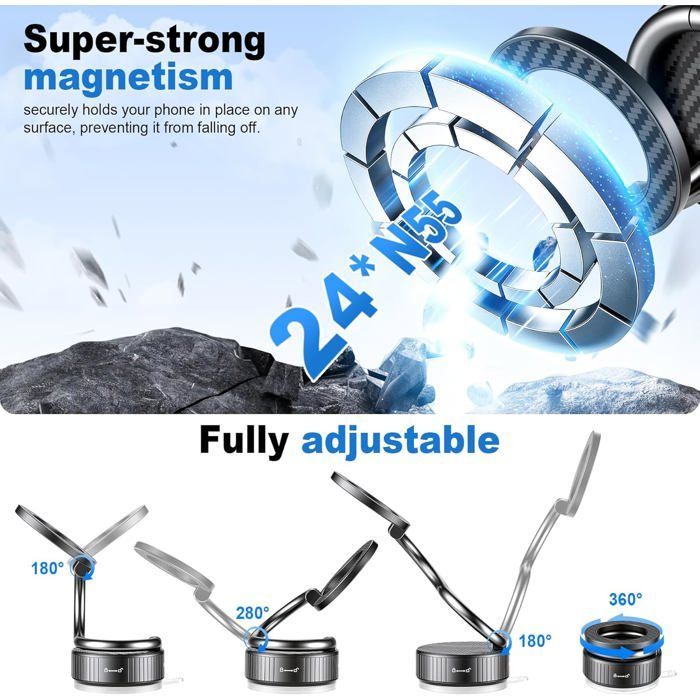 Magnetische autotelefoonhouder met zuignap, 360° draaibaar, opvouwbaar, dashboardmontage, universele smartphonehouder