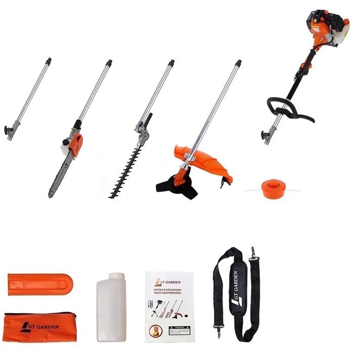 GT GARDEN - Herramienta multifunción de gasolina 4 en 1: motosierra, desbrozadora, cortasetos y extensión.