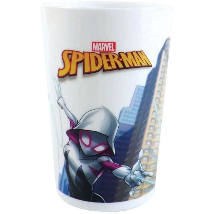 FUN HOUSE - Juego de vajilla de Spiderman - Vaso, plato (22 cm y 16 cm de diámetro), cubiertos, botella de agua y caja para aperitivos