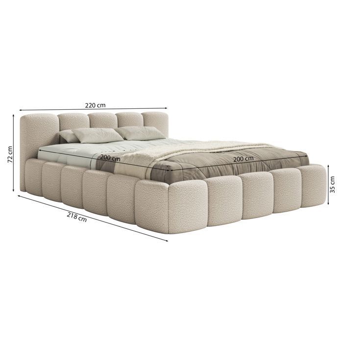 Cama tapizada – Cloudy Low – 200x200 cm – beige claro