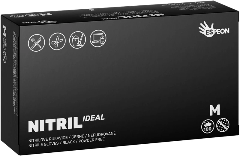 Espeon Nitril Ideal3 Čierne nitrilové rukavice bez púdru