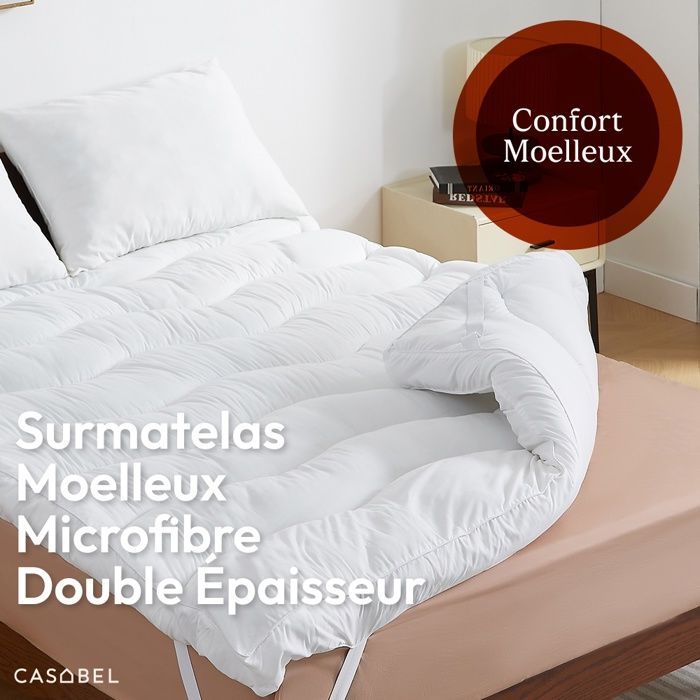 Cubrecolchón CASABEL Cloud de 140 x 190 cm, extra grueso, de microfibra transpirable – Ultrasuave, antiácaros – Para 2 personas