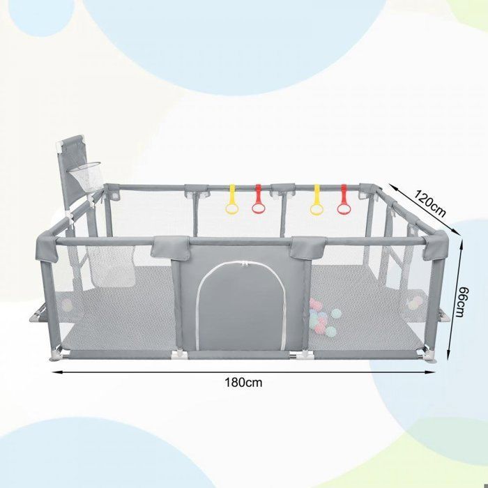 Enfants Parc-MENGDA-Enclos pour bébé-Avec protection des coins, 50 balles, 4 anneaux de traction,4 ventouses-180×120×66cm