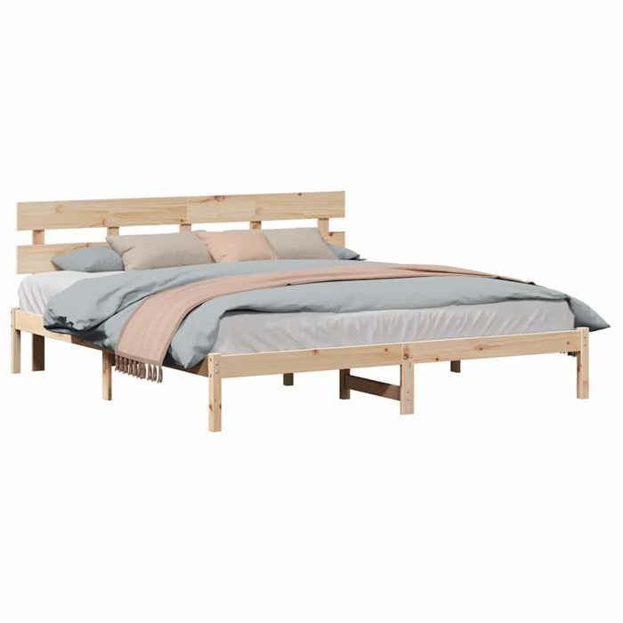 Cama doble CHIC para adultos - Estructura de cama de 200 x 200 cm, color marrón, madera maciza de pino #Sara36281