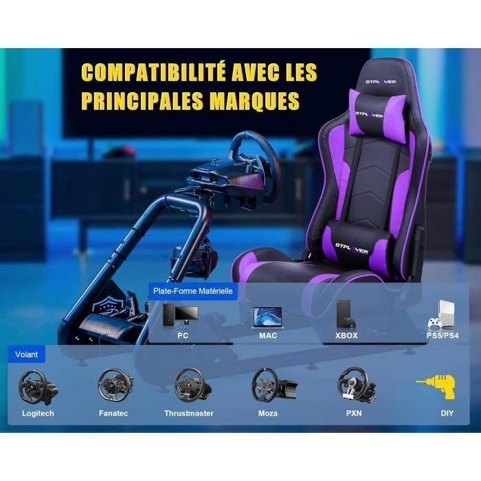 Simulador de conducción, soporte para volante, asiento de simulación para PC con altavoces, morado.