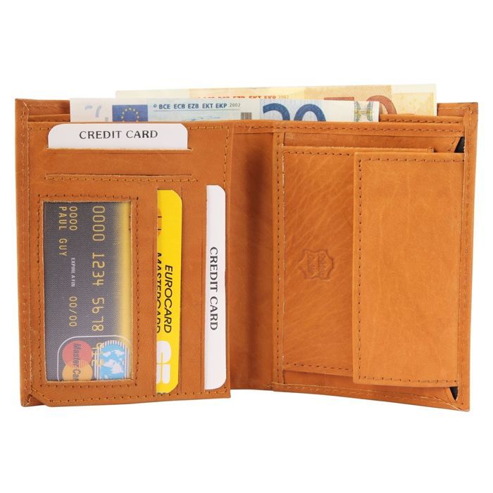 Portefeuille homme - EXCELLANC - Bahri - Cuir véritable marron - 8 emplacements cartes - Sans fermeture