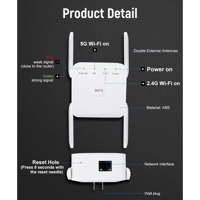 Amplificateur WiFi,  Répéteur WiFi 300Mbps Dual Band  2.4GHz Répéteur de signal WiFi