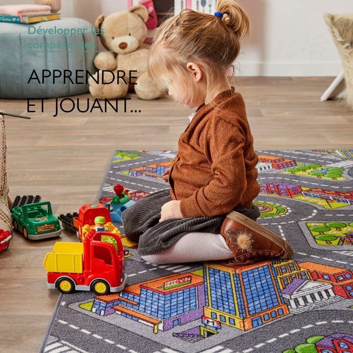 Spielmatte für Kinder, 95 x 133 cm, Großstadt-Autobahnmatte – Waschbar – Rutschfest – Carpet Studio