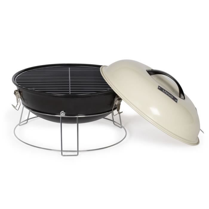 Barbacoa portátil de carbón - LIVOO - DOC301 - ø34 cm - Parrilla cromada - Altura 18 cm - Asas - Cierres de seguridad