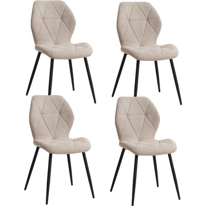 Set of 4 chairs - DOWISDOLY - Vintage linen dining chair - Beige - Metal legs - Ergonomic