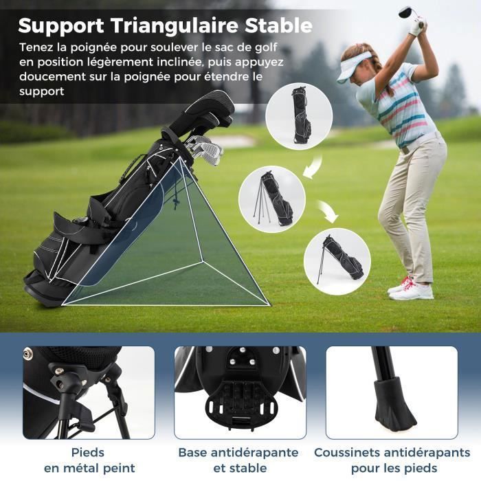 Bolsa de golf portátil con trípode COSTWAY - Sistema de 4 compartimentos - 4 bolsillos con cremallera - Bolsa isotérmica - Correa doble para el hombro - Funda impermeable - Negra