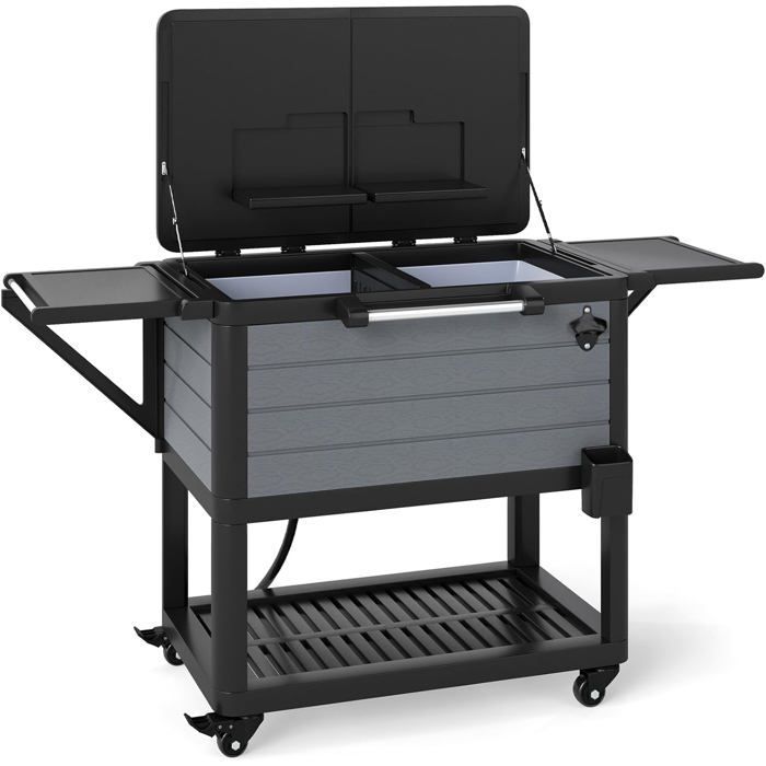 GIANTEX Seau à Glaçons sur Roulettes, Grande Capacité 91 L, avec 2 Plan Étendu, 83 x 50 x 85 CM