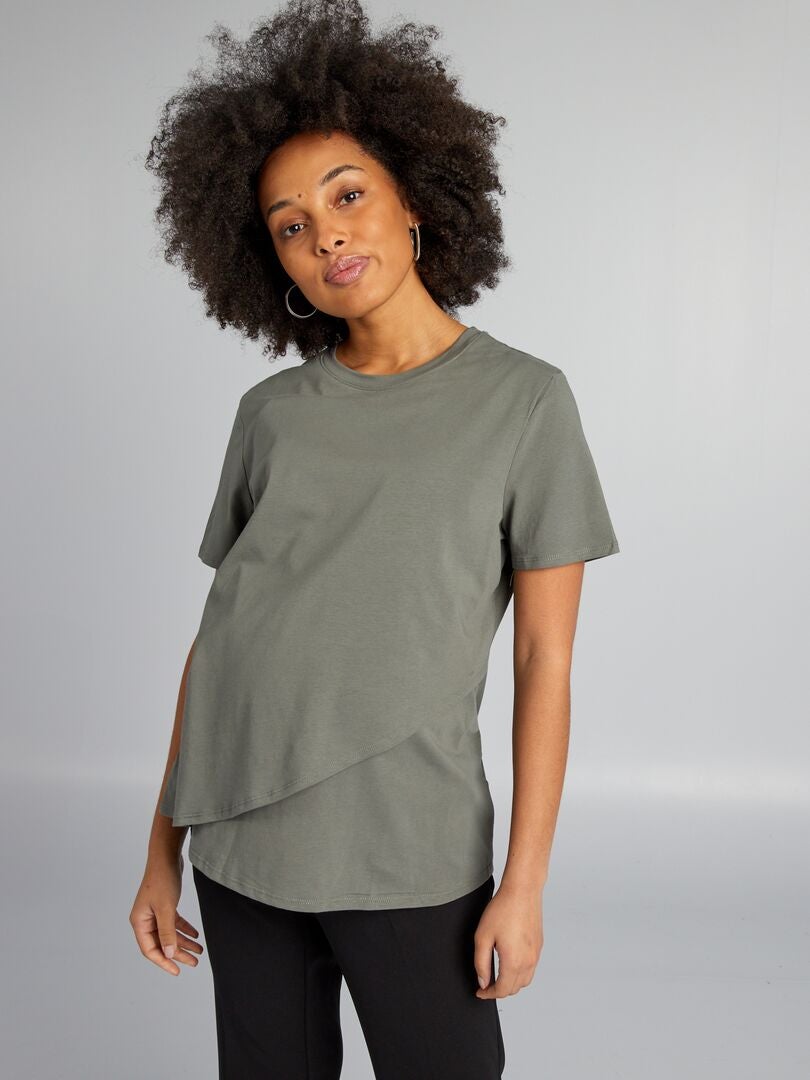 Camiseta de amamentação com amarração frontal - VERDE