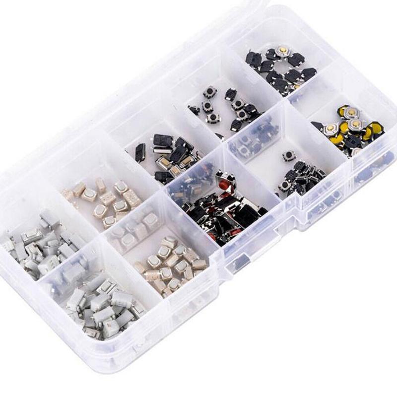 Lot de 250 interrupteurs tactiles à bouton-poussoir, micro-interrupteurs, boutons de télécommande de voiture avec boîte, 10 modèles