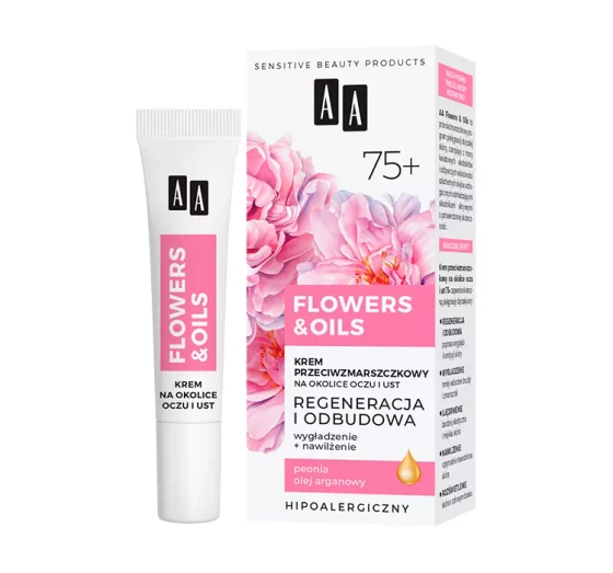 AA Flowers&Oil Regeneracja 75  krem przeciwzmarszczkowy pod oczy i okolicie ust 15 ml