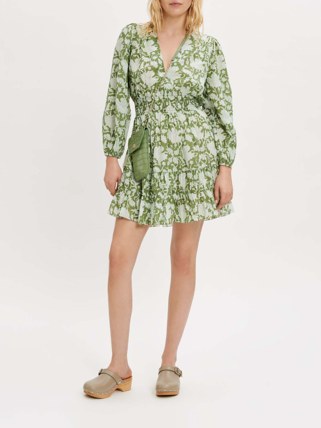 Rochie din bumbac cu imprimeu - Verde