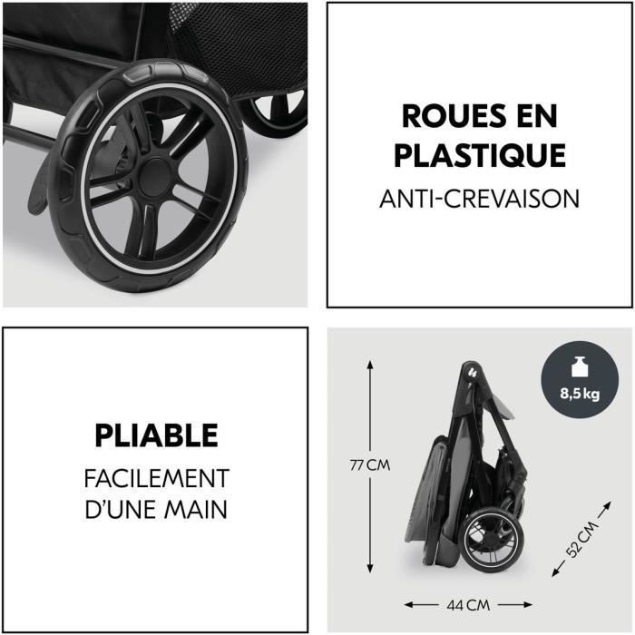 HAUK - Ensemble de voyage 2-en-1 Shop N Care - Poussette + Siège auto + adaptateurs - 4 roues - Gris