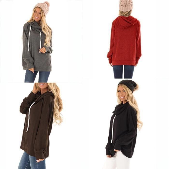 Sweat femme - LEOCLOTHO - Style de loisirs - Couleur noire - Col capuche - Grande taille